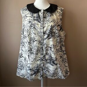 Unique Vintage Toile Black and White Sleeveless Blouse